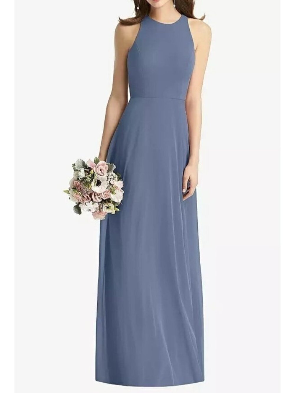 Thread Bridesmaid Plus 18 Sleeveless Halter Chiffon Formal Gown Prom Dress